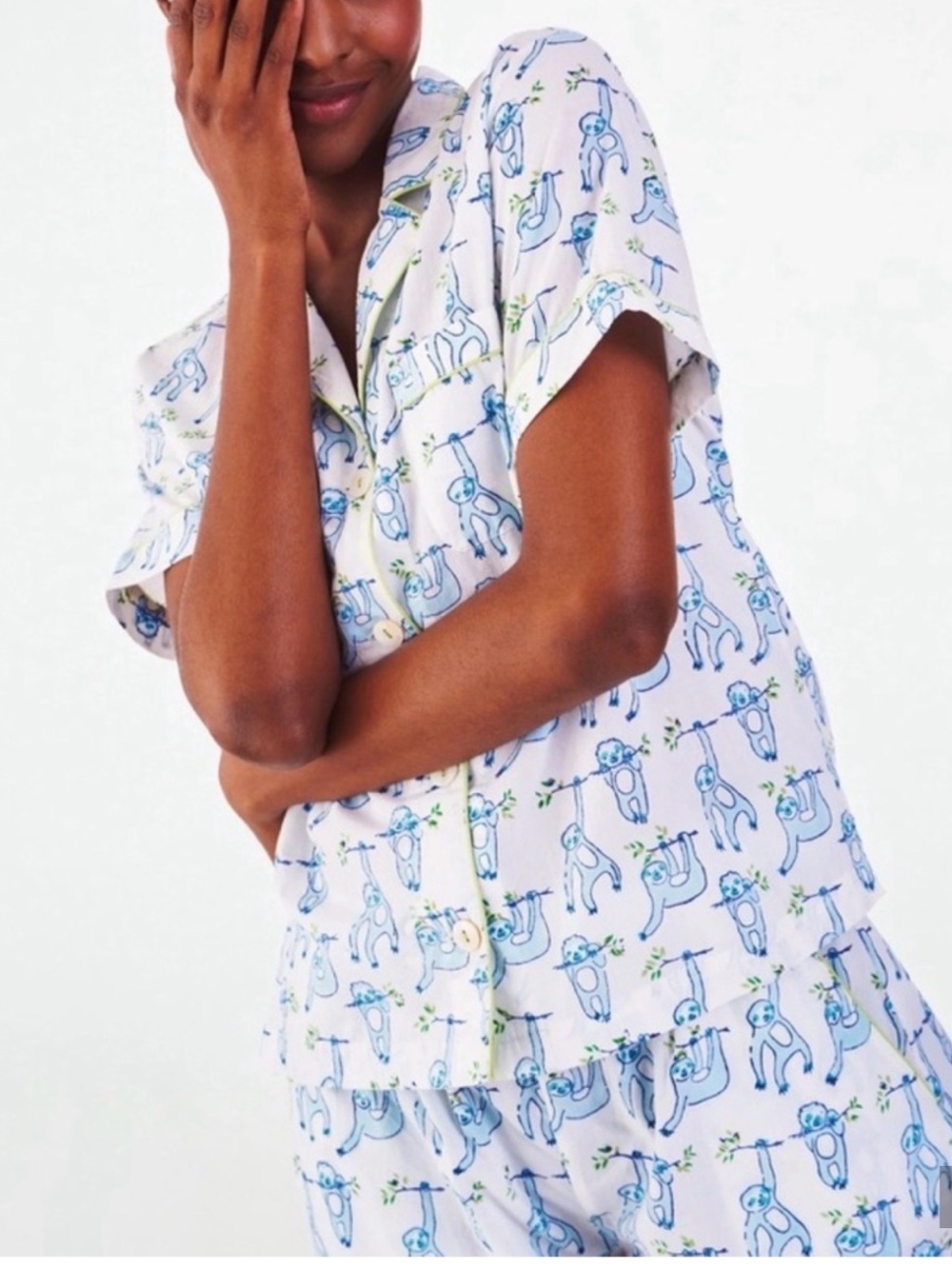 Roller Rabbit blue sloth print pajama shorts set Sz XS